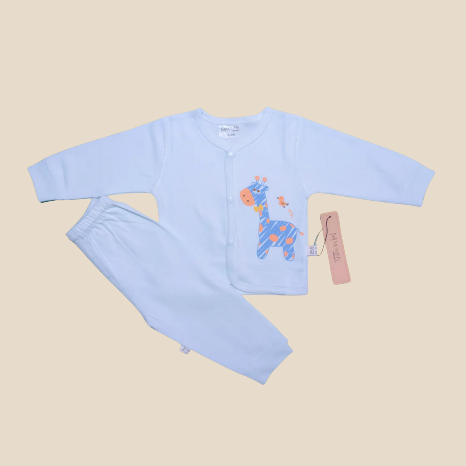 Baby Cotton Shirt Set – Blue Giraffe Print